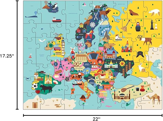 Mudpuppy Map Of Europe – 70 Piece Geography Puzzle with Country-Shaped Pieces and Iconic Landscapes Cultural Items And More