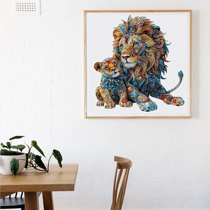 Wooden Puzzles for Adults, Lion Family Jigsaw Puzzles 500 Piece, Unique Shape Puzzles for Adults and Kids, Fun Challenging Puzzles Family Game Gift, Royal Size 16.5 x 16.9 Inches