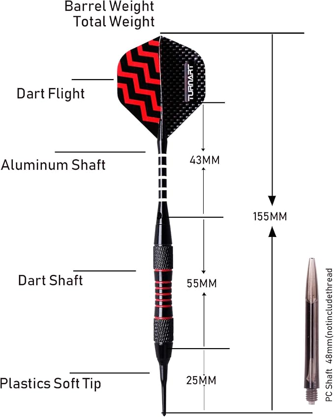 Turnart Darts Plastic Tip - Professional Soft Tip Darts Set for Electronic Dartboard 9 Pcs 18 Grams with 50 Extra Tips 9 Shafts 27 Flights Tool Kit Flight Protectors and Gift Darts Case