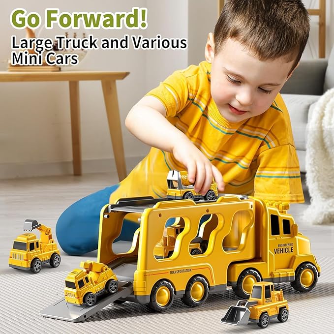Truck Toys for 3 4 5 6 Years Old Boys, Toddler Car for Boys Ages 3-5, Construction Car Carrier Vehicle Set, Kids Toys Truck Set for Age 3-9