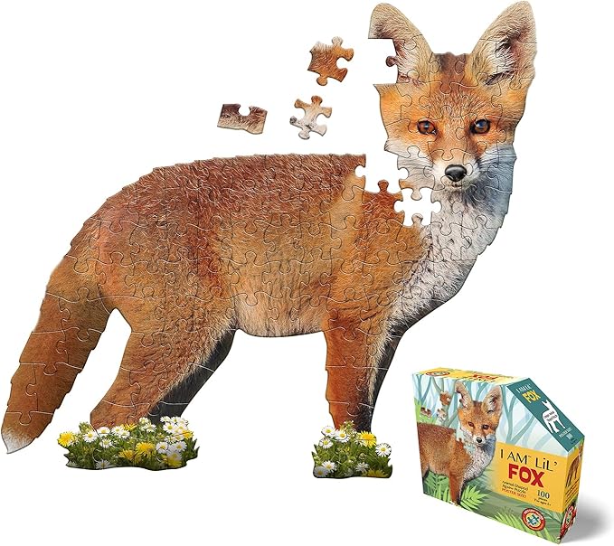 Madd Capp Puzzles Jr. - I AM Lil’ Fox - 100 Pieces - Animal Shaped Jigsaw Puzzle
