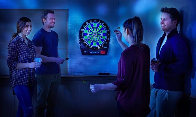 Viper Ion Electronic Dartboard, Illuminated Segments, Light Based Games, Green and Blue Segment Colors, Ultra Thin Spider to Increased Scoring Area