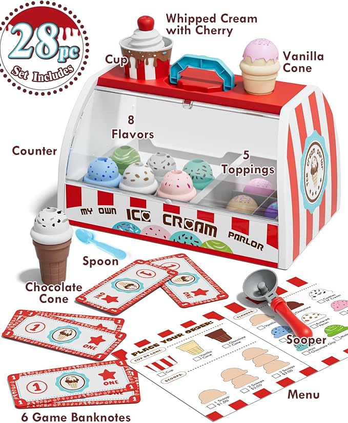 Lehoo Castle Ice Cream Toys for Toddlers 3-5, Toys for 3+ Year Old Girls, Ice Cream Play Set for Kids Ages 2-4, Play Ice Cream Counter Shop, Gift for Girls Boys 3 4 5 6 Year Old