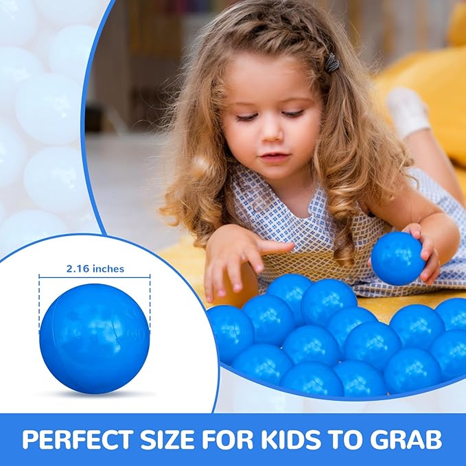 Ball Pit Balls 100 Phthalate Free BPA Free Crush Proof 2.16 Inches Plastic Balls for Ball Pit Ideal Gift for Toddlers Babies Kids Pool Water Toys Play Tent, Blue