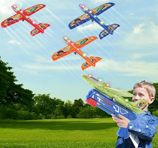 3 Pack Airplane Launcher Toy for Kids 13" Led Foam Glider Catapult Plane Kids Outdoor Toy 2 Flight Mode Foam Led Airplanes Outdoor Flying Toy 3 4 5 6 7 8 9 10 11 12 Old Boys Girls Birthday Gift