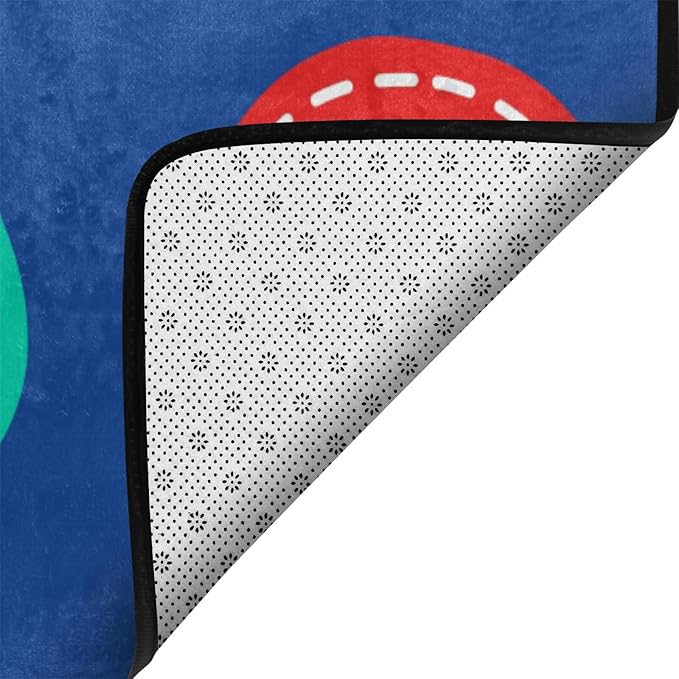 Classroom Carpets Playmat Rugs - 5x7 Ft Kids Rug with Rubber Backing, Colorful Circle on Blue Background Classroom Seating Rug Play Mat Nursery Rugs for Preschool Elementary Playroom -12 Seating