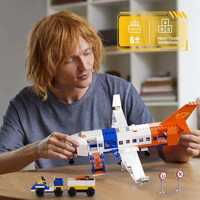 City Plane Building Set, Transport Plane, Helicopter Passenger Airplane 3 in 1 Building Toys with Luggage Trailer, Terminal, Radar Tower, Planes Model for Adults Boys Girls Age 8-12+