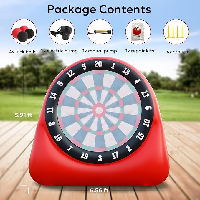 Inflatable Soccer Dart Board Giant Kick Dart Games Outdoor Backyard Games 6ft Big Kick Darts Game Inflatable for Kids Adults Family with 4 Kick Balls & Air Pump Large Carnival Games Dartboard