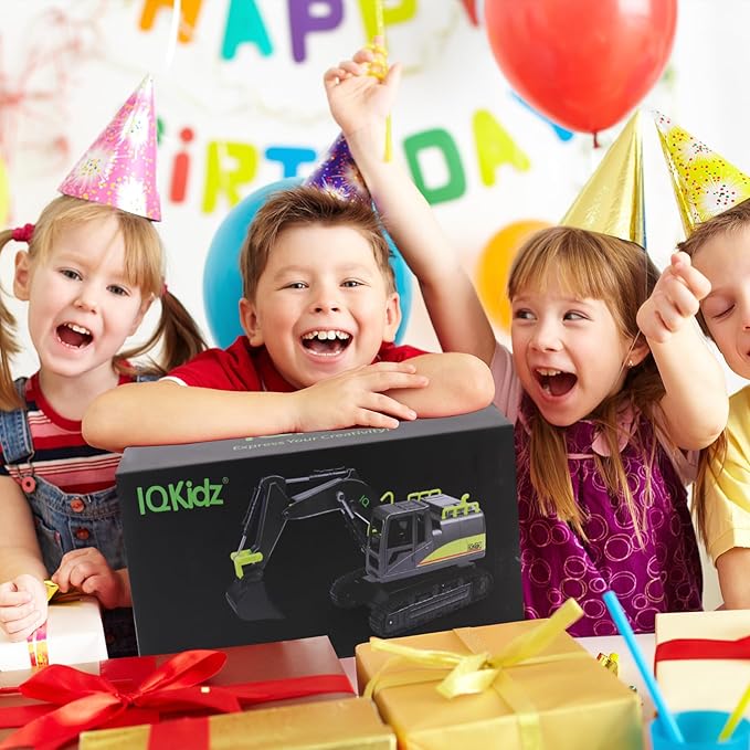 Remote Control Excavator Toys for Boys 4-7 Yrs Old - Best Birthday for Kids 3 5 8 9 10+, Metal Shovel Construction Vehicles with Light Sound, 2.4G Rechargeable RC Tracked Digger