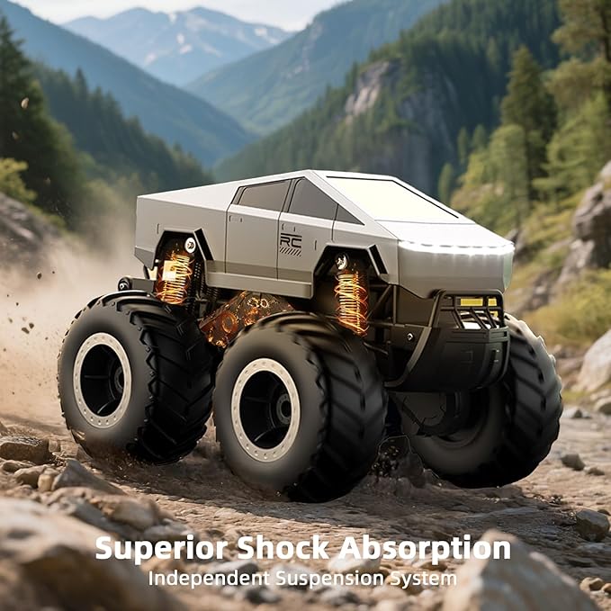 Amphibious Remote Control Cyber Monster Truck for Kids 8-12+ Years Old, 1:16 Scale 4WD All-Terrain RC Stunt Car, Waterproof Off-Road Pool Toy with Lights, Top Birthday Gift for Boys & Girls