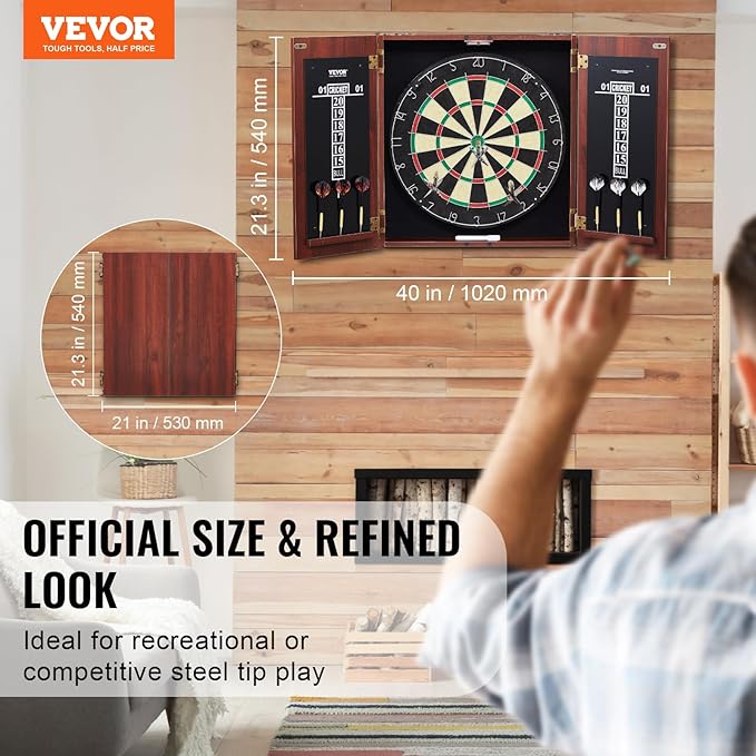 VEVOR Dart Board Cabinet Set, Multiple Styles Ready-to-Play Bundle Official Size, Steel Tip Dart Hideaway Cabinet, Features Easy Assembly, Complete with All Accessories, Perfect for Cricket Games