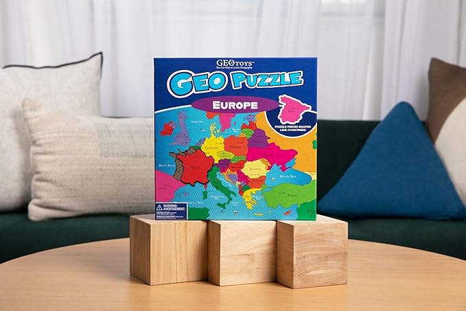 GeoToys GeoPuzzle, Europe Shaped Jigsaw Puzzles, 58 Pc Geography Puzzle, Geography Game & Map Puzzle - Jigsaw Puzzles for Kids Ages 6-9 Years Old