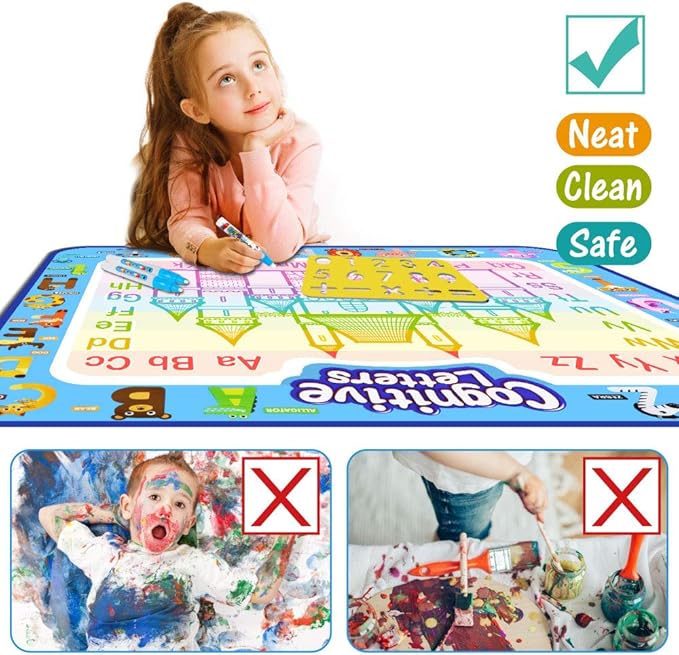 Jasonwell Aqua Water Doodle Mat 40 X 32 Inches Large Magic Drawing Doodling Mat Coloring Mat Educational Toys Christmas Birthday Gifts for Kids Toddler Boys Girls Age 2 3 4 5 6 7 8 Year Old (Alphabet)