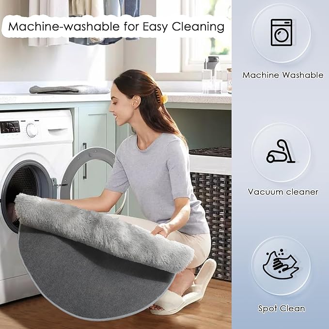 Amdrebio Tie-Dyed Light Grey Round Area Rugs for Living Room, 6x6 Ft, Soft Large Circle Rugs for Bedroom, Big Shag Fluffy Fuzzy Carpet for Kids Room, Modern Floor Circular Rug, Furry Farmhouse Rug