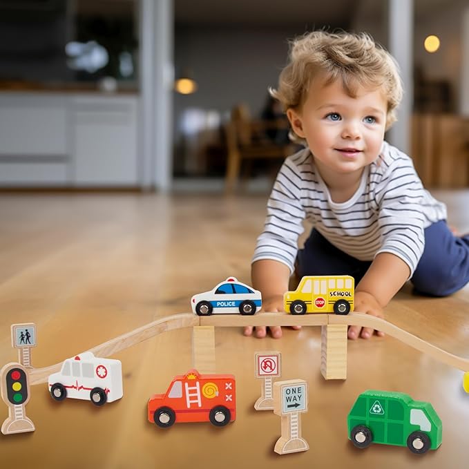 Wooden Train Car Sets for Toddlers, Train Toy Magnetic Sets Fits Brio, Thomas, Melissa and Doug, Kids for Boys Girls 3 4 5 Years Old