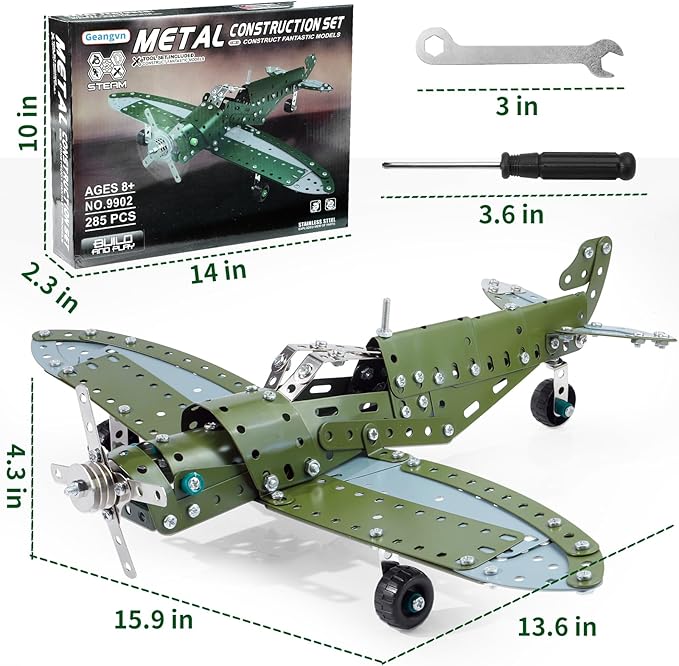 Metal Model Airplane Building Toys for Ages 8-13 14 and Up, 285pcs Plane Stem Toys for Boys Age 8-12, Assembly Jet Kits for Kids 8-10, Birthday for 9 10 11 Year Old Boys Adults