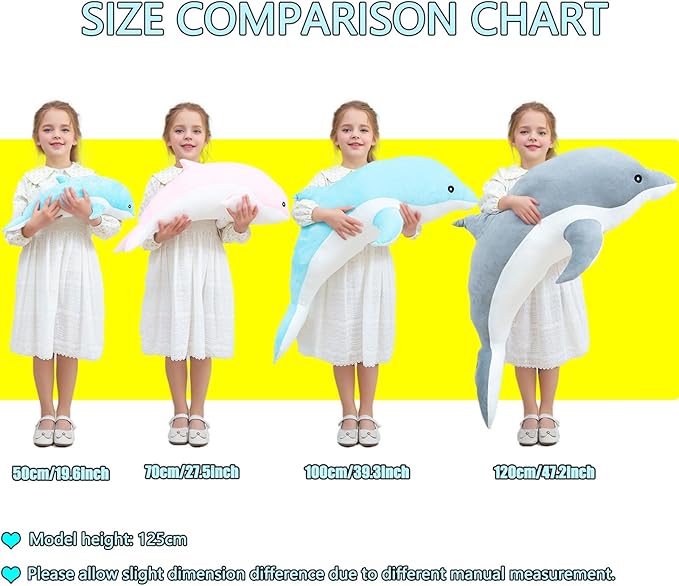 Dolphin Stuffed Animals Plush Pillow Super Soft Sea Animal Plush Toys Dolls for Boys Girls Sleeping Cushion Gift (100cm/39.37in, Pink)