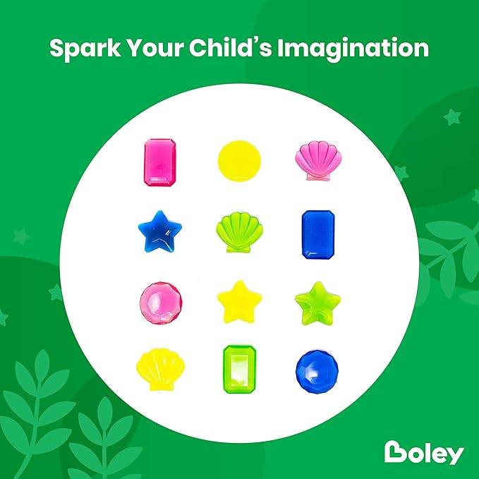 Boley Dive Gems Swim Toys - 12 Pack Pool Diving Toys for Kids - Sinking Swimming Pool & Bath Toys for Toddlers, Water Games - Includes Sea Shells, Stars, Circles & Rectangles