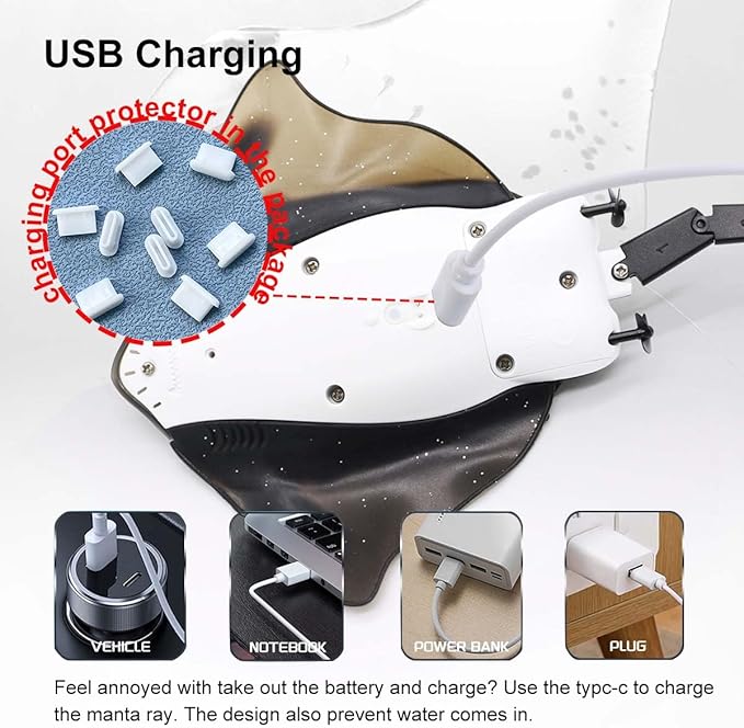 Pool Toys Remote Control Stingray Diving into Water High Simulation Robot Manta ray Lights Rechargeable Battery Remote Control Bathtub Summer Pool Toys Great Gift RC Boat for 8-12 Year Kids Black