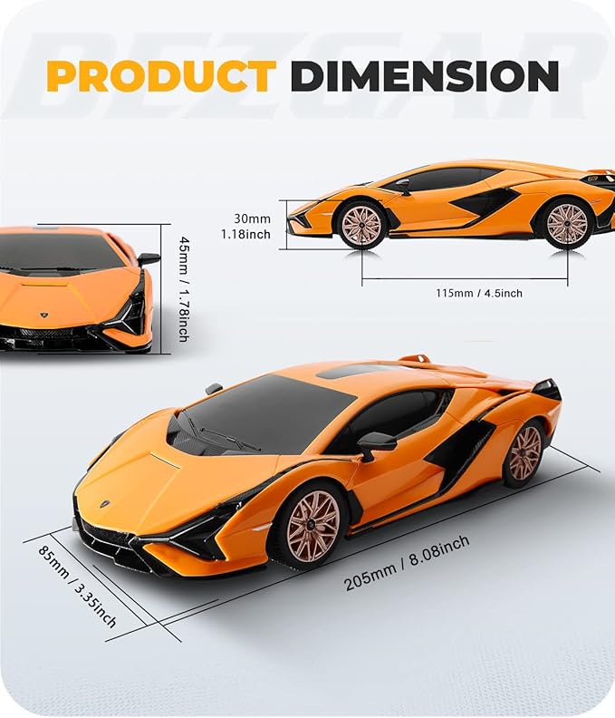 BEZGAR Licensed RC Series, 1:24 Scale Remote Control Car Lambo Sián FKP 37 Electric Sport Racing Hobby Toy Car Model Vehicle for Boys and Girls Teens and Adults Gift (Orange)