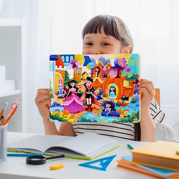 Jigsaw Puzzles for Kids Ages 2-4 Wooden Realistic Montessori Toddler Puzzles Ages 3-5 - Princess Learning Games for Boys and Girls 4-8 Year Olds 4 Packs 24 Pcs
