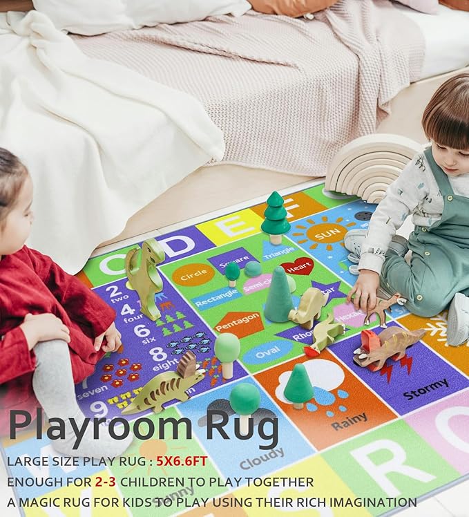 Kids Rug 6'6" x 5'0" City Life Playmat Area Rug Car City Map Washable Traffic Road Educational Learning Nursery Rug Carpet for Children Playroom Living Room Bedroom Classroom Decor Pink