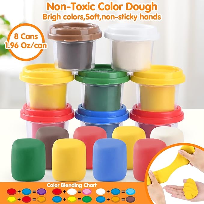 Color Dough Sets for Kids Ages 4-8, Play Kitchen Ice Cream Maker Color Dough Set for Kids Ages 3+, Arts Crafts play Food Toys for Girls Boys,8 Cans of Modeling Compound,2 oz Cans,Multicolor