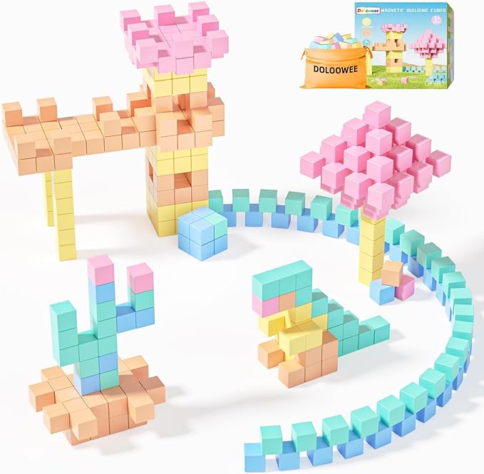Doloowee 50 PCS Magnetic Blocks, Magnetic Building Cubes Macaron Magnetic Building Blocks for Kids Ages 4-8, STEM Preschool Toys Montessori Sensory Magnet Toys for 3 4 5 6 Years Old Boys Girls