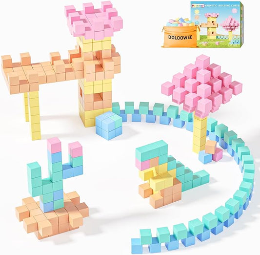 Doloowee 50 PCS Magnetic Blocks, Magnetic Building Cubes Macaron Magnetic Building Blocks for Kids Ages 4-8, STEM Preschool Toys Montessori Sensory Magnet Toys for 3 4 5 6 Years Old Boys Girls