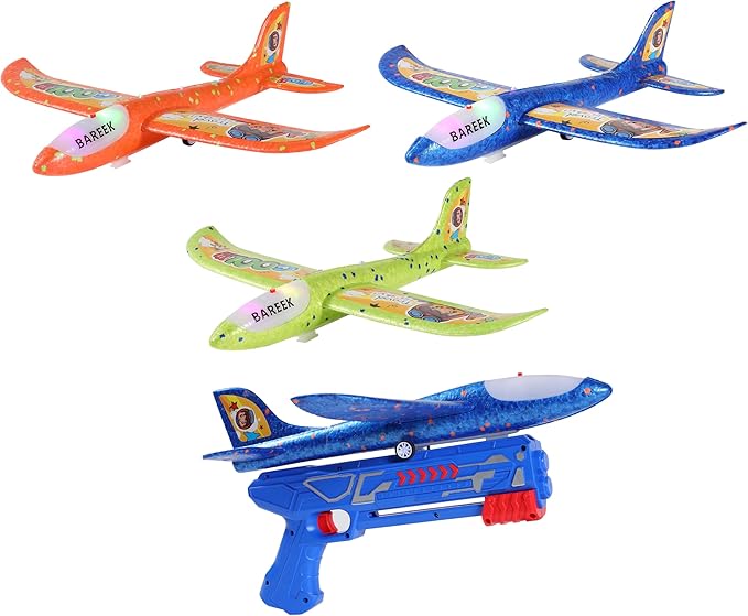 3 Pack Airplane Launcher Toy for Kids, Led Foam Glider with Plane Launcher for Playing Outdoor Flying Toys, Birthday Gifts for Boys Girls 3 4 5 6 7 8-13 Year Old.