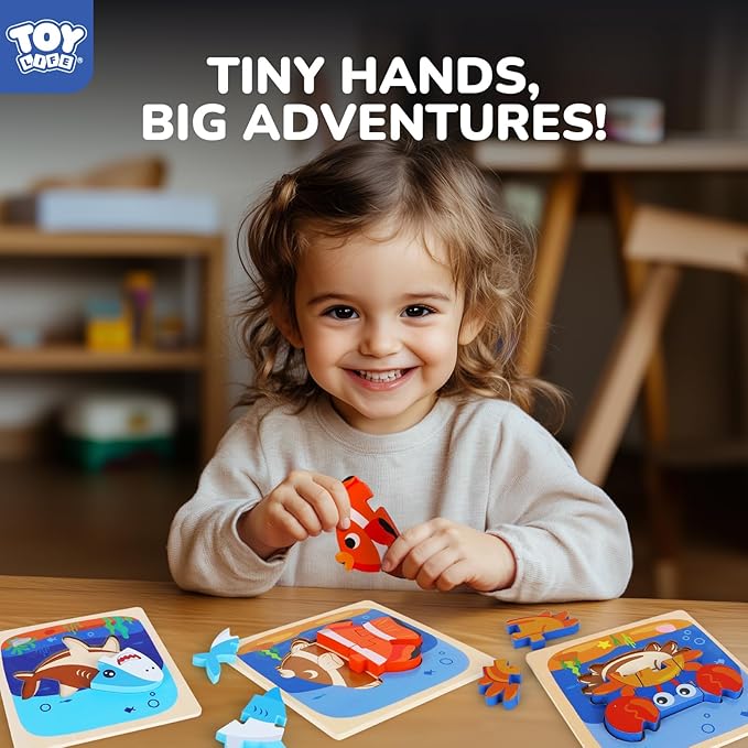 TOY Life Wooden Puzzles for Toddlers 2-4, Sea Animals Puzzles for Toddlers 1-3, Wood Puzzles Educational Montessori Toys Gifts for 1 2 3 Year Old, Baby Kids Learning Toy