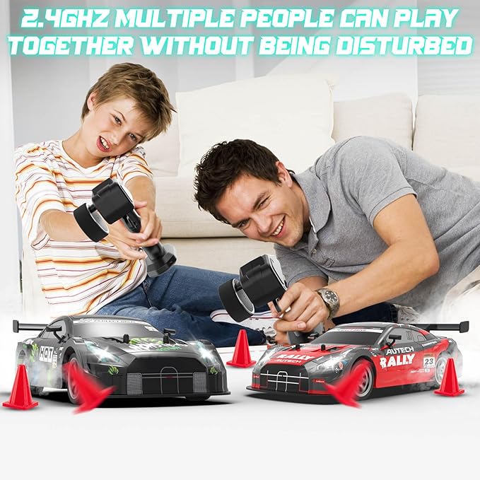 RC Drift Car 1:16, 2.4GHz 4WD Drifting RC Cars 30+KM/H High Speed Remote Control Car with LED Lights Two Batteries and Drift Tires, Race car for Adults Boys Kids, Black