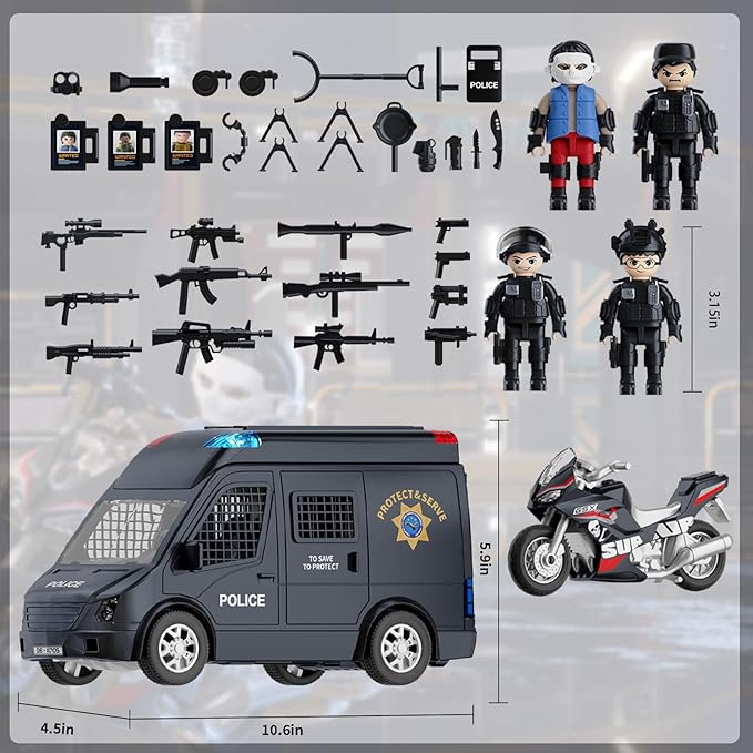 Doloowee Police Car Toy Truck for Kids 3-8, Large Toy Cars with Lights & Sounds, Emergency Vehicle Toddler Toys, Law Enforcement Role Playset, Play & Learn Toddler Toys Ages 3 4 5 6 7 8 9 10 11 12