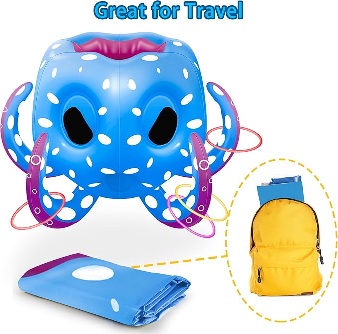 Octopus Pool Toys for Kids Ages 4-8, 2-in-1 Inflatable Float Water Games Toys with Basketball Hoop & Ring Toss, Outdoor Backyard Beach Swim Play, Cool Summer Family Party Supplies Gift Boys Girls