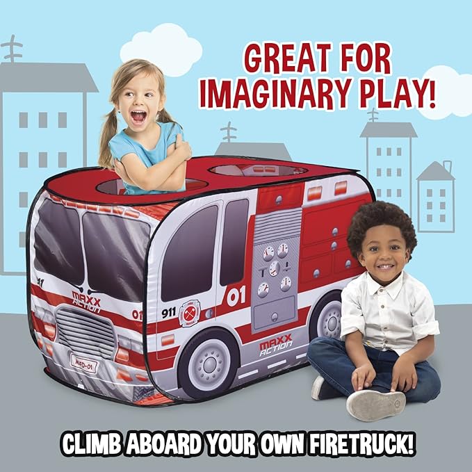 Pop Up Fire Truck – Indoor Playhouse for Kids | Red Engine Toy Gift for Boys and Girls – Sunny Days Entertainment, Multi