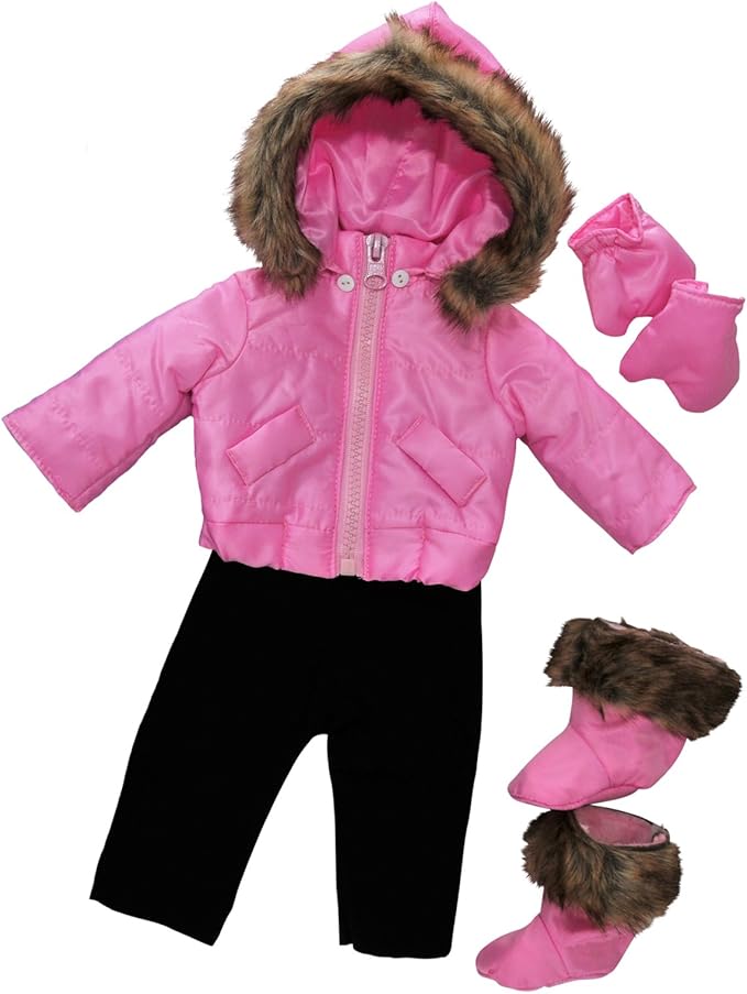 The Queen's Treasures 15 Inch Doll Clothes Designed for Use with Bitty Baby Dolls, Pink Snow Suit Jacket, Pants, Mittens and Boots, Compatible with American Girl's Bitty Baby Twins