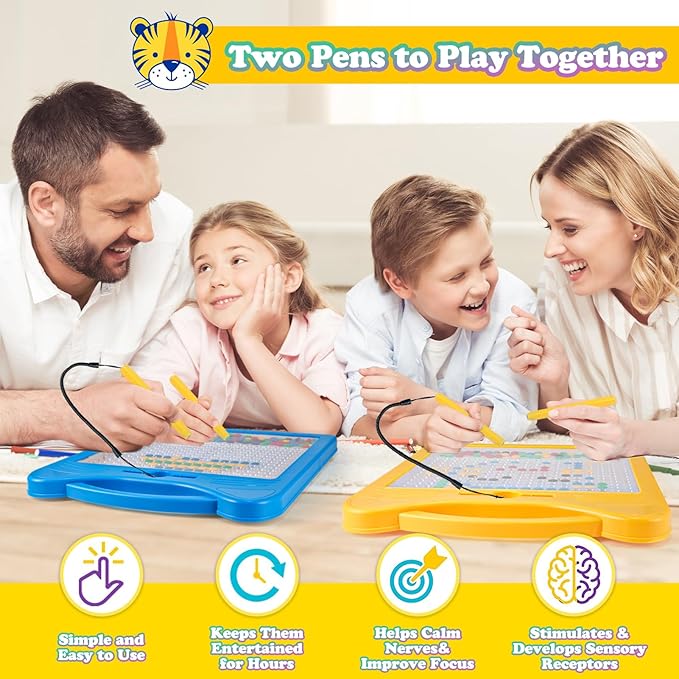 Extra Large Magnetic Drawing Board for Kids, Magnet Doodle Board with 2 Pens, Magnetic Dot Art Fine Motor Skills Montessori Toy, Airplane Car Ride Travel Essentials for Toddler (12.5" x 12.5")
