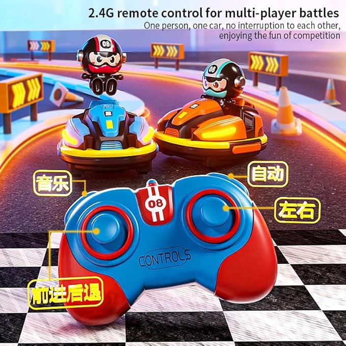 OBEST Bumper Cars Two-Player Racing Game, 2.4 GHz Remote Control Bumper Cars for Kids Two-Piece Suit, RC Battle Race Cars with Light & Music