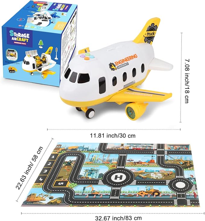 Dwi Dowellin Construction Airplane Toys,Car Toys Set with Light and Sound，Great Birthday Gifts for 3 4 5 6 Years Old Boys (Medium)