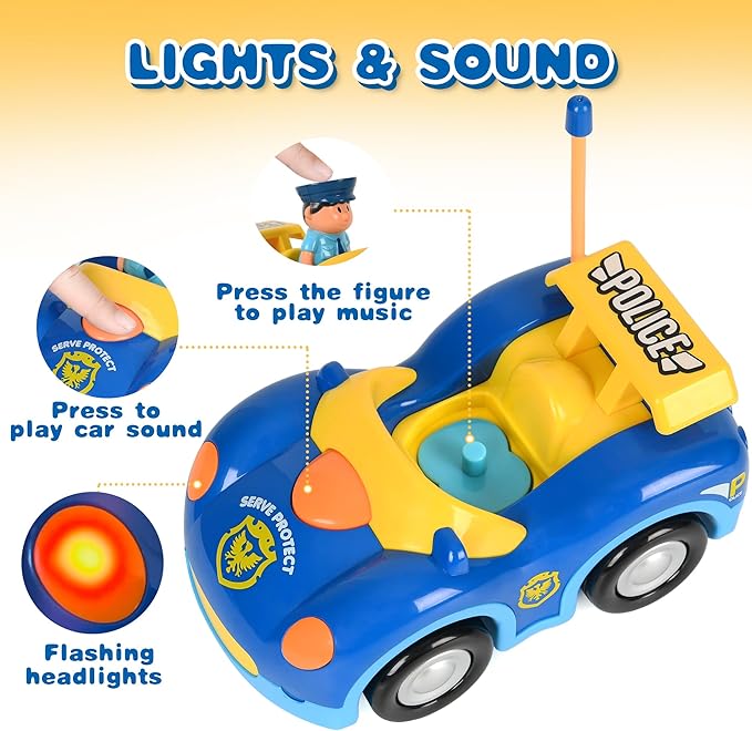 Haktoys Toddler Remote Control Cars 2-Pack – RC Toy Vehicles for Kids Ages 2-5, Boys & Girls – Police & Race Car Set with Independent Controllers for Simultaneous Play