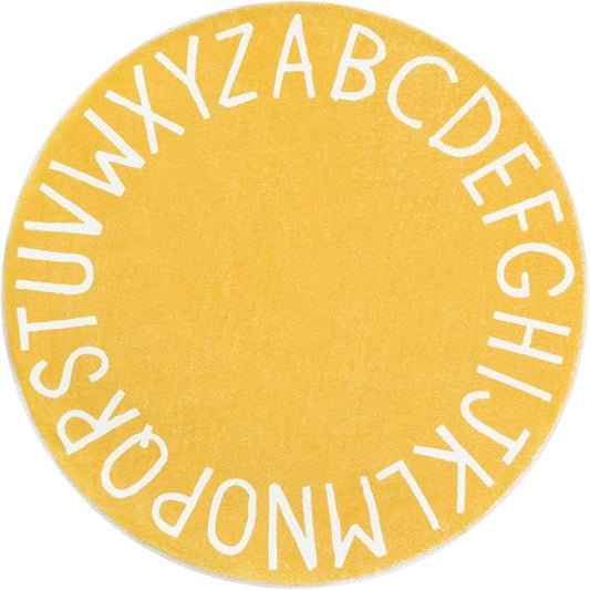 Topotdor Round Kids Play Rug Alphabet Nursery Area Rug Extra Large Soft Crawling Play Mat for Children Toddlers Bedroom (47 inch, Yellow)