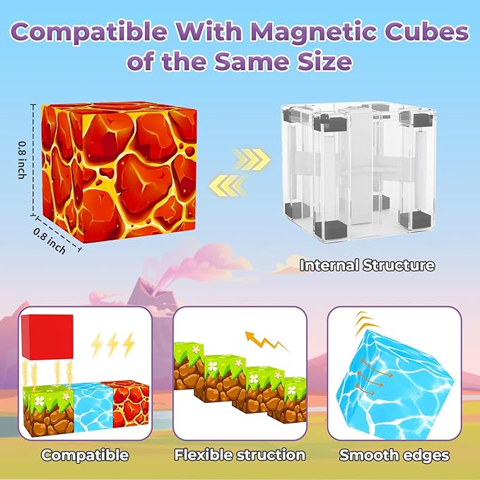 Magnetic Blocks, Magnetic Tiles Building Blocks, Magnet Cubes Toddler Kids Toys, Sensory STEM Toys for 3-5 4-6 5-7 6-8 Year Old Boys Girls Easter Birthday Gifts Travel Outdoor Kids Games (0.8IN/2CM)
