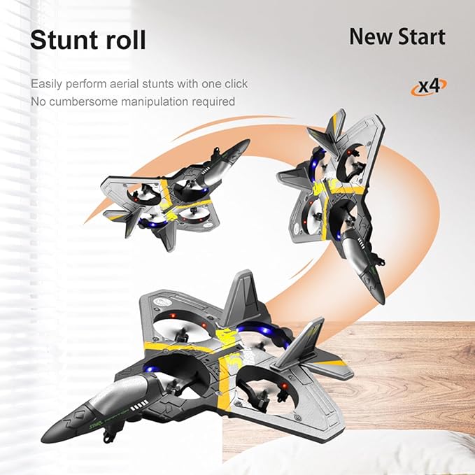 V17 Jet Fighter Stunt RC Plane - 2024 New Remote Control Airplane with 2.4GHz, 2 Batteries, 360° Stunt Spin, Durable Foam & Light RC Fighter Jet Airplane for Kid Boy (Blue with 2Pcs Battery)