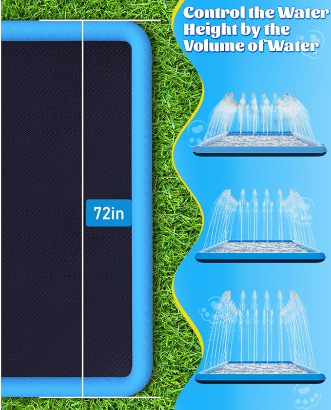 Splash Pad, 97"- 72" Non-Slip Splash Pad for Kids and Dogs, Thickened Durable Square Dog Pool with Sprinkler Summer Outdoor Water Toys for Toddler Girls Boys Children Pet (Blue)