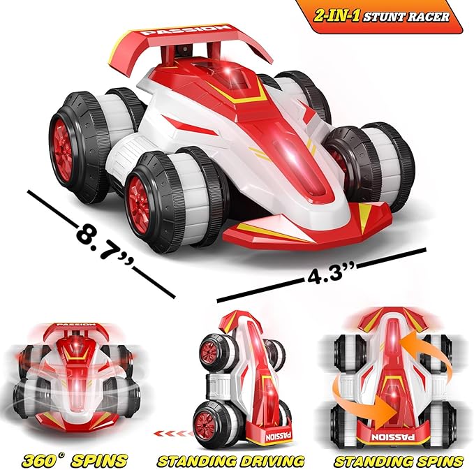 Upgraded Remote Control Car 360° Spins RC Car 2- in-1 Anti-Gravity RC Racer Wheelie Drift Stunt Car with Lights&Music Birthday Gifts Toys for 6 7 8 9 10 11 12 Year Old Boys