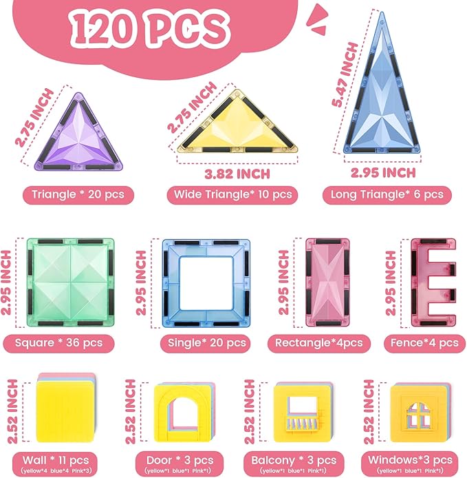 Magnetic Building Tiles 120 PCS Magnets Stacking Kids Toys STEM Sensory Games Educational Construction Toys Christmas Toy Gift for Boys and Girls 3 4 5 6 7 8 9+Year Old