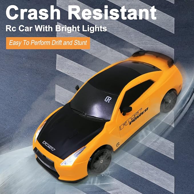 Remote Control Car RC Drift Car 2.4GHz 1:24 Scale 4WD 15KM/H High Speed Model Vehicle with LED Lights Drifting Tire Racing Sport Toy Car for Adults Boys Girls Kids Gift 2Pcs Rechargeable Batteries