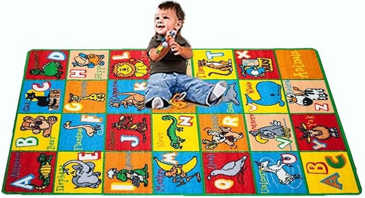 Kids Rug ABC Animals Area Rug 3' x 5' (3'3" X 4'9") (39" x 56") (99cm x 142cm) Non Slip Gel Backing