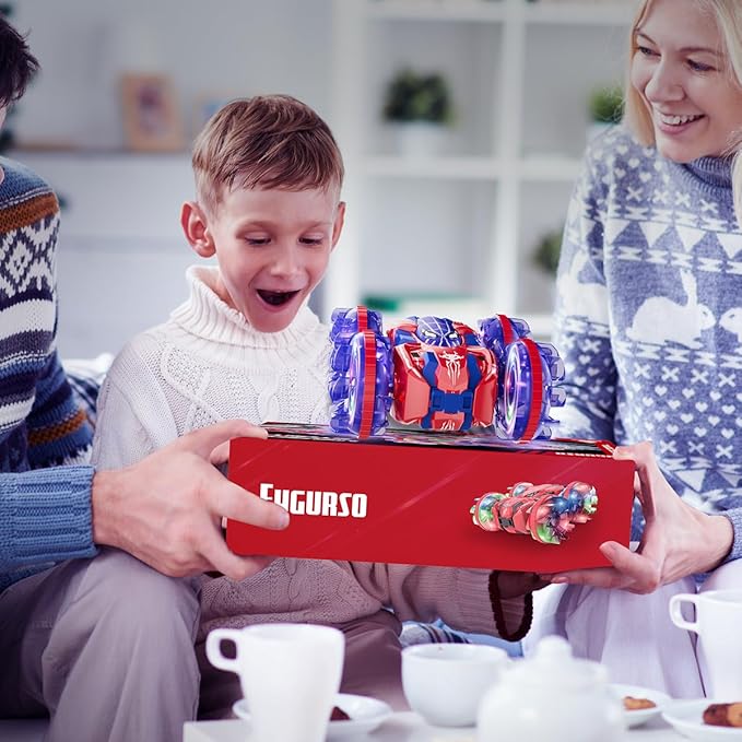 4WD Waterproof RC Car, 2.4 GHz Amphibious Remote Control Car Remote Control Boat for Kids, 360°Rotation RC Truck Stunt Cars with LED Lights, Boys Girls Gifts All Terrain Water Beach Pool Toy