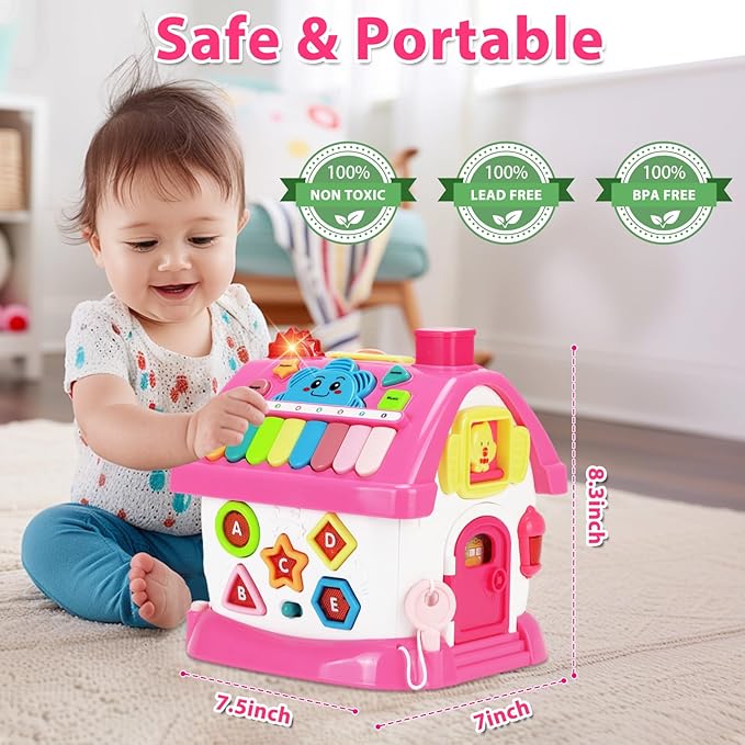 Aitbay Toys for 1 Year Old Girl Gifts: Baby Musical Toys 6-12 12-18 Months 8-in-1 Multi-Functional House - Montessori Educational Toys for Toddlers 1-3 - First Christmas 1st Birthday Gifts